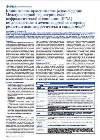 Клинические практические рекомендации Международной педиатрической нефрологической ассоциации (IPNA) по диагностике и лечению детей со стероид- резистентным нефротическим синдромом
