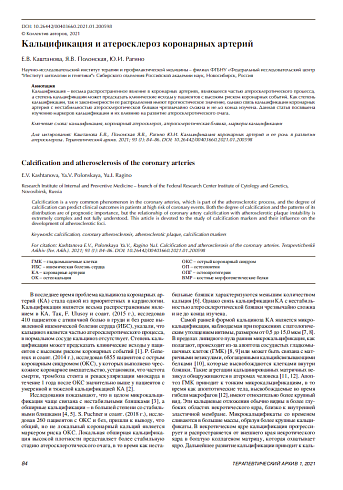 Кальцификация и атеросклероз коронарных артерий