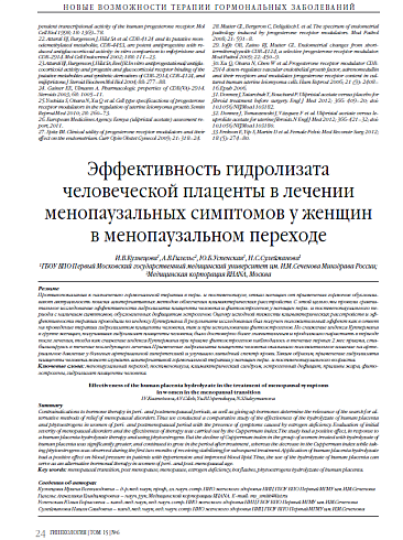 Эффективность гидролизата человеческой плаценты в лечении менопаузальных симптомов у женщин в менопаузальном переходе
