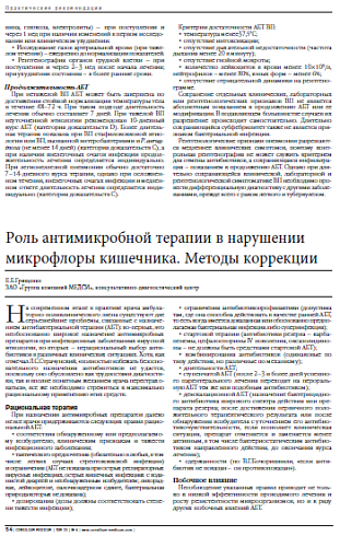 Роль антимикробной терапии в нарушении микрофлоры кишечника. Методы коррекции