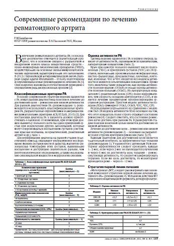 Современные рекомендации по лечению ревматоидного артрита