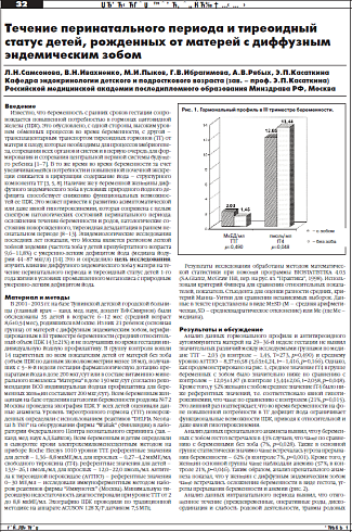 Течение перинатального периода и тиреоидный  статус детей, рожденных от матерей с диффузным  эндемическим зобом
