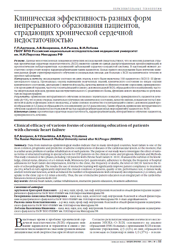 Клиническая эффективность разных форм непрерывного образования пациентов, страдающих хронической сердечной недостаточностью
