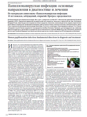 Папилломавирусная инфекция: основные  направления в диагностике и лечении