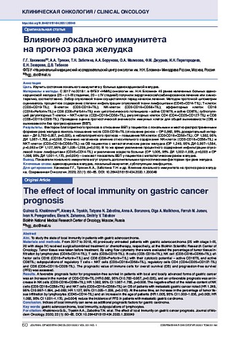 Влияние локального иммунитета  на прогноз рака желудка