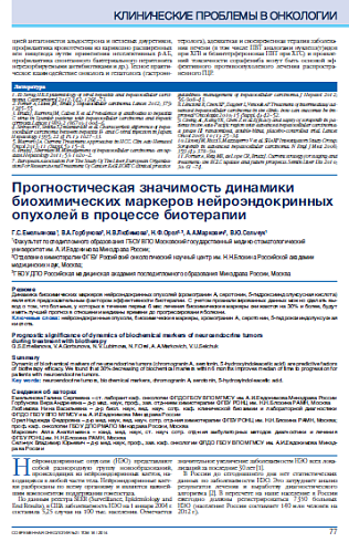 Прогностическая значимость динамики биохимических маркеров нейроэндокринных опухолей в процессе биотерапии