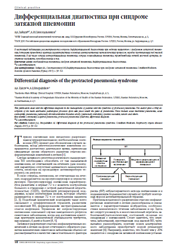 Дифференциальная диагностика при синдроме затяжной пневмонии