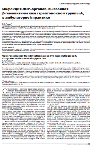 Инфекция ЛОР-органов, вызванная  b-гемолитическим стрептококком группы А,  в амбулаторной практике