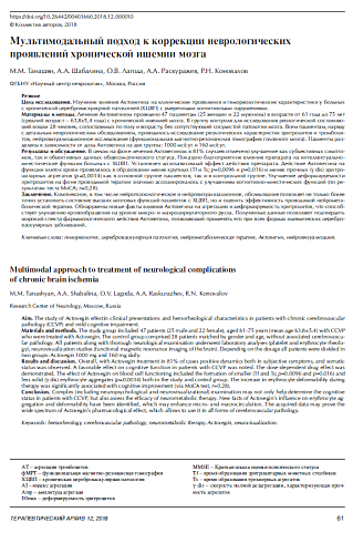 Мультимодальный подход к коррекции неврологических проявлений хронической ишемии мозга