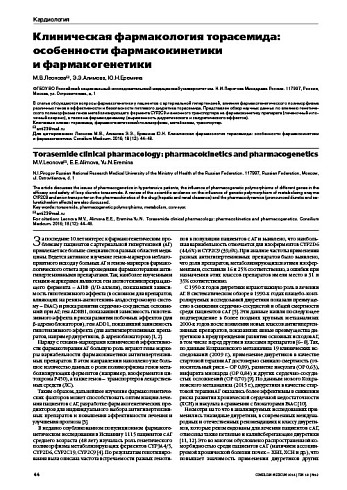 Клиническая фармакология торасемида: особенности фармакокинетики  и фармакогенетики