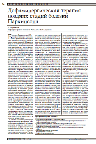 Дофаминергическая терапия поздних стадийболезни Паркинсона 