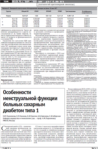 Особенности  менструальной функции больных сахарным  диабетом типа 1
