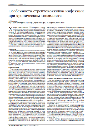 Особенности стрептококковой инфекции при хроническом тонзиллите