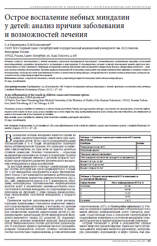 Острое воспаление небных миндалин  у детей: анализ причин заболевания  и возможностей лечения