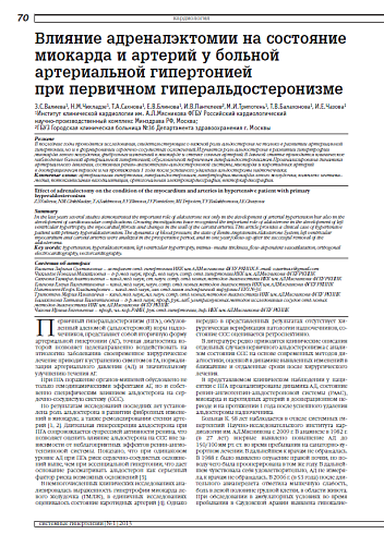 Влияние адреналэктомии на состояние миокарда и артерий у больной артериальной гипертонией при первичном гиперальдостеронизме