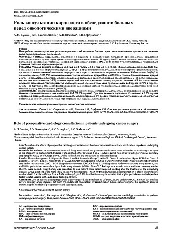 Роль консультации кардиолога в обследовании больных перед онкологическими операциями