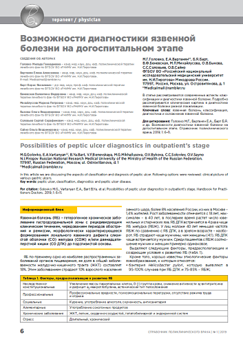 Возможности диагностики язвенной болезни на догоспитальном этапе