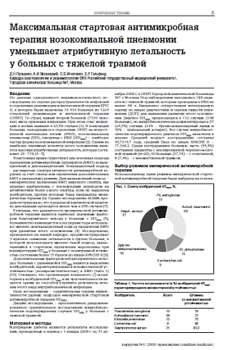 Максимальная  стартовая  антимикробная терапия нозокомиальной пневмонии уменьшает атрибутивную летальность у больных с тяжелой травмой