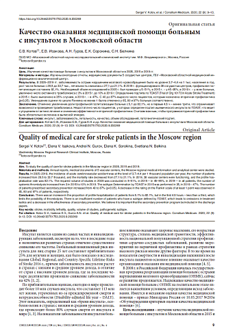 Качество оказания медицинской помощи больным  с инсультом в Московской области