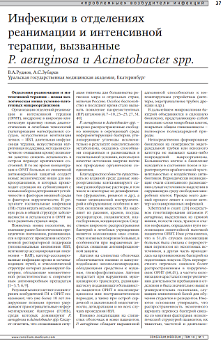 Инфекции в отделениях реанимации и интенсивной терапии, вызванные P. aeruginosa и Acinetobacter spp.